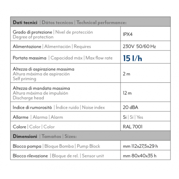Pompa scarico condensa climatizzatore 15 lt/h Albatrex 12 metri AL225 - Vecamco - immagine 3