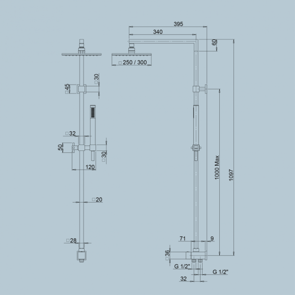Colonna Doccia Glint Quadro con Deviatore Soffione 25 Cm - Jacuzzi - immagine 2