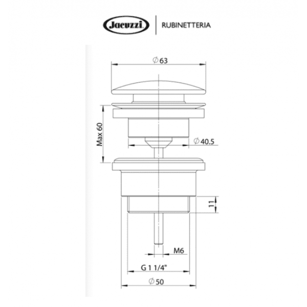 Piletta Scarico Click Clack 11/4" UNIVERSALE in Ottone Cromato per Lavabo Bidet - Jacuzzi - immagine 2