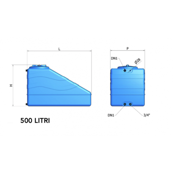 Serbatoio per Acqua Potabile Polietilene Blu Litri 500 Sottoscala Ssc - Elbi