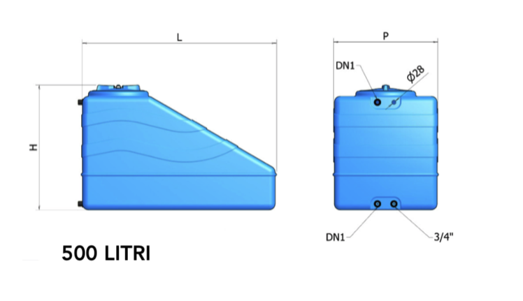 Serbatoio per Acqua Potabile Polietilene Blu Litri 500 Sottoscala Ssc -  Elbi - IDROTERMSTORE