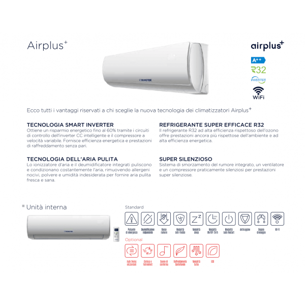 Climatizzatore Airplus C9 9000 Btu Termotek Italia A++ Inverter R32 Wifi - immagine 3