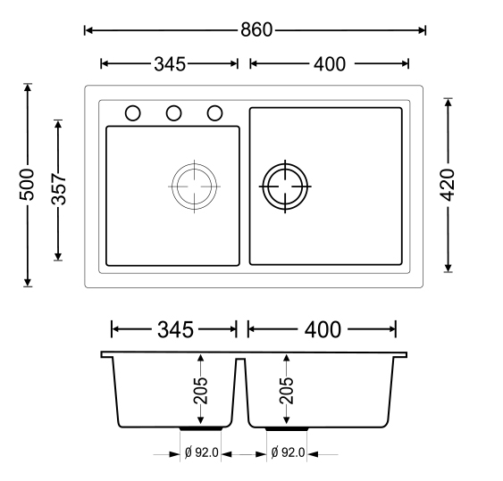 Lavello incasso 2 vasche 86 x 50 pietra plus Avena - Apell - immagine 2