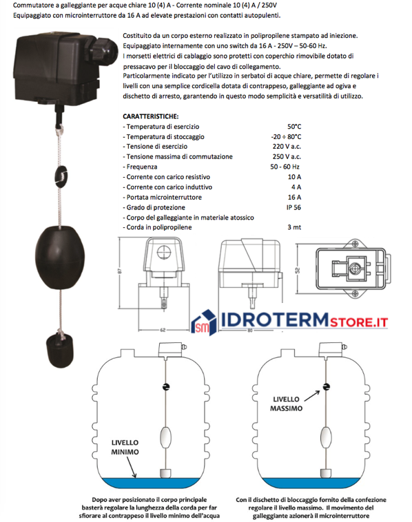 Regolatore Di Livello Smag, Interruttore Commutatore a Galleggiante  Elettrico - IDROTERMSTORE