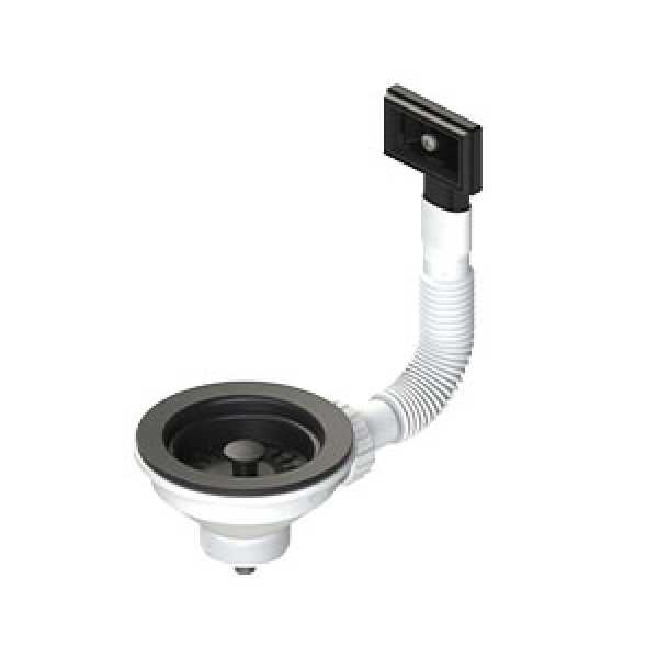 Piletta Basket con Troppo Pieno Antracite Foro da 90 - mm114 per Lavello Cucina D. 11/2" con Cestello - Lb Plast