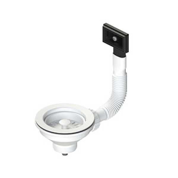 Piletta Basket con Troppo Pieno Bianca Foro da 90 - mm114 per Lavello Cucina D. 11/2" con Cestello - Lb Plast