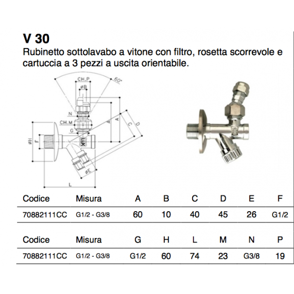 Rubinetto Filtro Sottolavabo con Snodo 1/2 X 3/8 a Vitone Ita