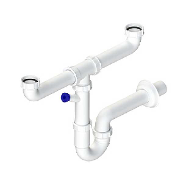 Sifone Autopulente a 2 Vie / Vasche 11/2" X 40 con Attacco Lavastoviglie - Lb Plast