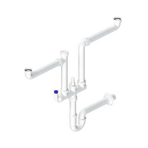 Sifone Salvaspazio a 2 Vie / Vasche 11/2" X 40 con Valvola e Attacco Lavastoviglie - Lb Plast