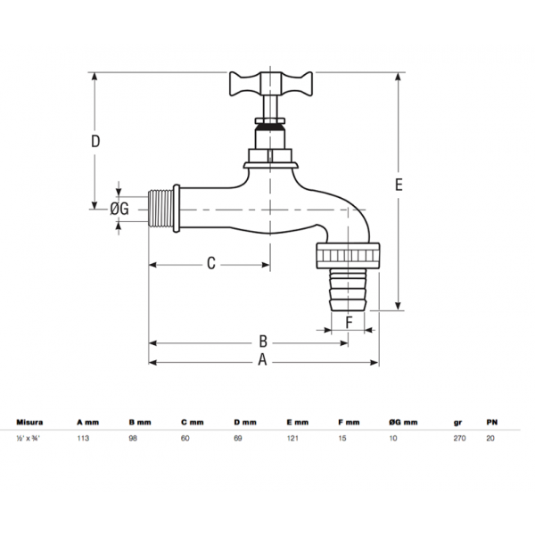 Rubinetto Portagomma P/g 1/2 in Ottone Sabbiato - Fiv - immagine 2