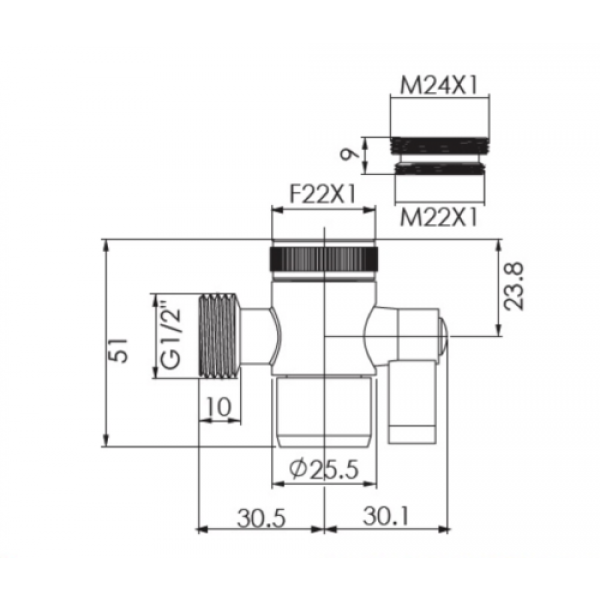 Deviatore in Ottone Crom. Universale X Rubinetto Lavabo / Cucina 1/2 con Riduzione - immagine 4