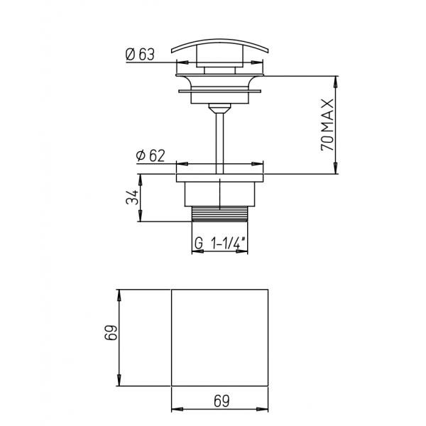 Piletta Scarico Click Clack 11/4" Quadrata In Ottone Cromato Per Lavabo Bidet - JACUZZI - immagine 2