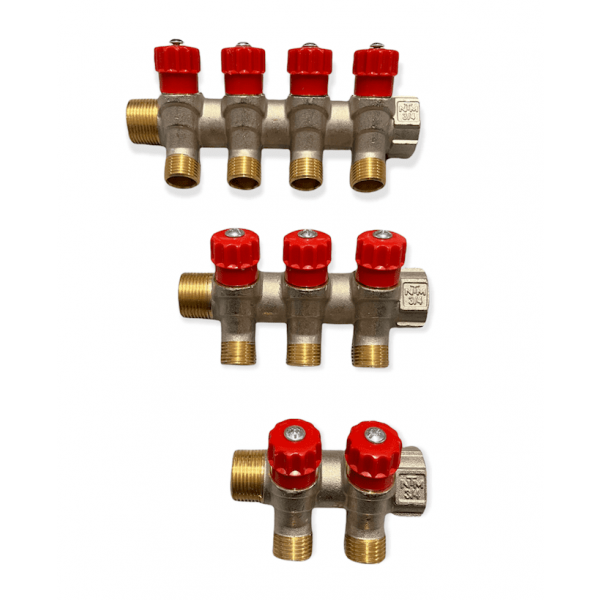 Collettore con rubinetti 3/4 a vitone 2-3-4 vie rosso - NTM