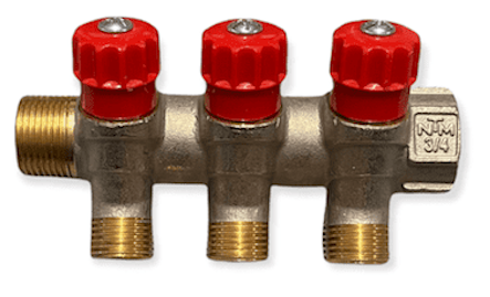 Collettore con rubinetti 3/4 a vitone 2-3-4 vie rosso - NTM 3 Derivazioni