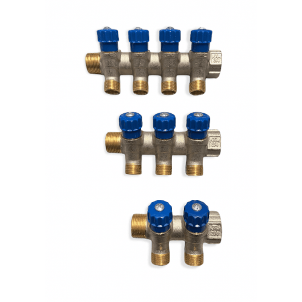 Collettore con rubinetti 3/4 a vitone 2-3-4 vie blu - NTM