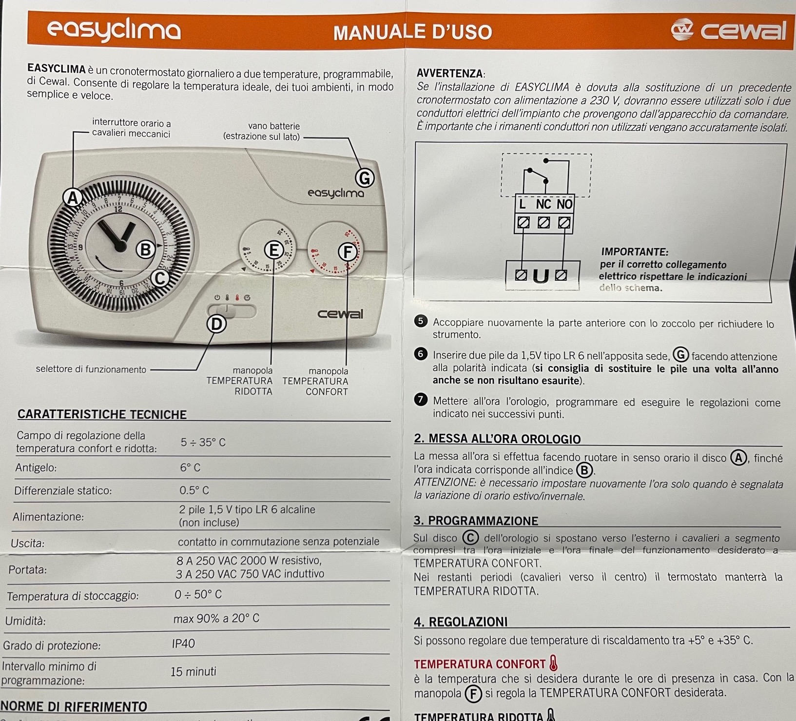 Cronotermostato New Easyclima a cavalieri Giornaliero per Caldaia