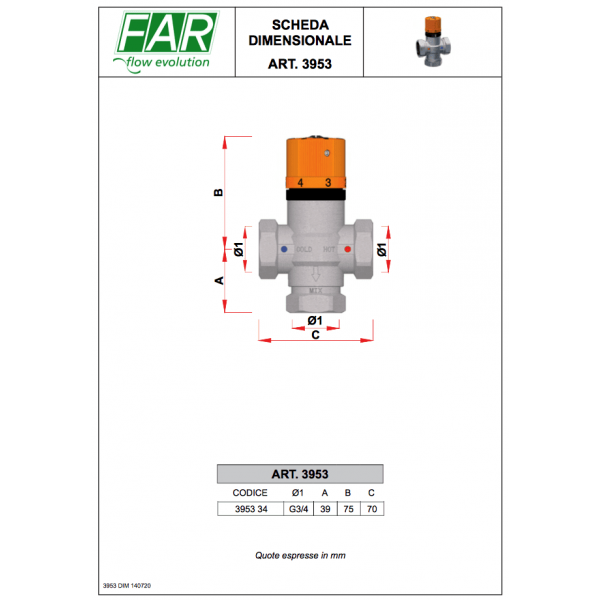 3953 Miscelatore termostatico Solar per impianti solari 3/4F - FAR - immagine 2