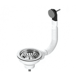 Piletta Basket con Troppo Pieno Tondo Foro da 90 - mm114 per Lavello Cucina D. 11/2" con Cestello - Lb Plast