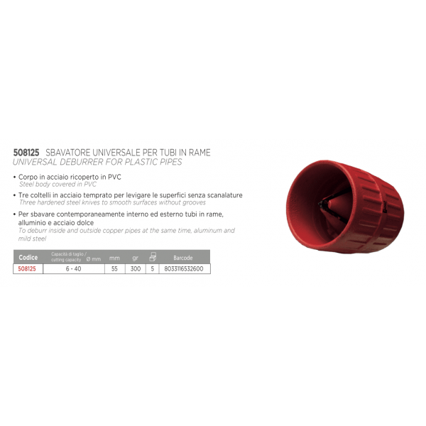 Alesatore Sbavatore per Tubi Rame Plastica 40 MM Interno ed Esterno - Fumasi - immagine 2