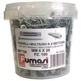 BARATTOLO TASSELLI CON VITI MULTIUSO Pezzi 100 + 100 mm 6 x 30 - Fumasi