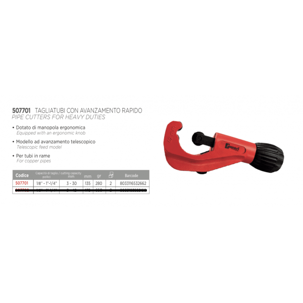 Tagliatubo da 3-32 mm Avanzamento Telescopico in allumunio per Rame Polietilene Leghe - Fumasi - immagine 2