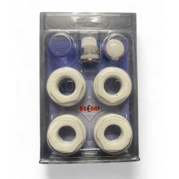 Kit in blister universale tappi per radiatore in alluminio 1" x 1/2 con valvolina di sfiato