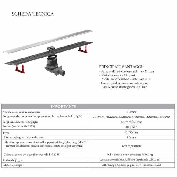 Canalina Doccia pavimento confluo compact line 65 cm acciaio - Pestan - immagine 3