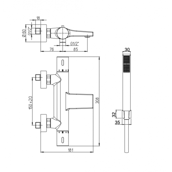 Miscelatore Vasca Termostico Serie Beam con Accessori - Jacuzzi - immagine 2