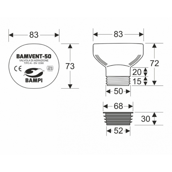 Valvola di aerazione Bamvent 50 Per tubi da 32 40 50 63 - Bampi - immagine 2