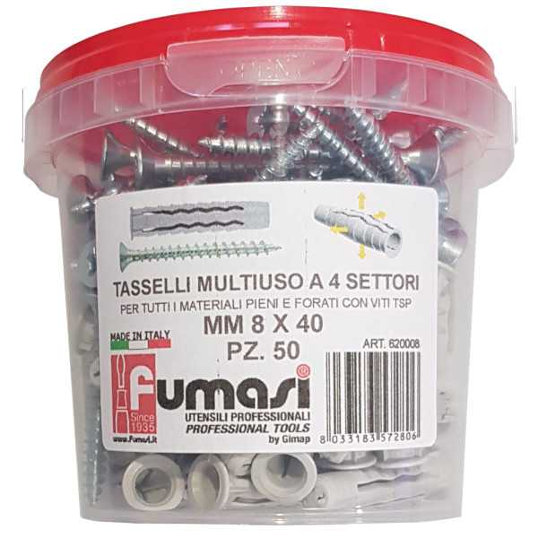 BARATTOLO TASSELLI CON VITI MULTIUSO Pezzi 50 + 50 mm 8 x 40 - Fumasi