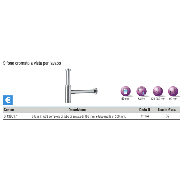 Sifone a vista per lavabo da 11/4" X 32 in ABS Cromato - BAMPI - immagine 3