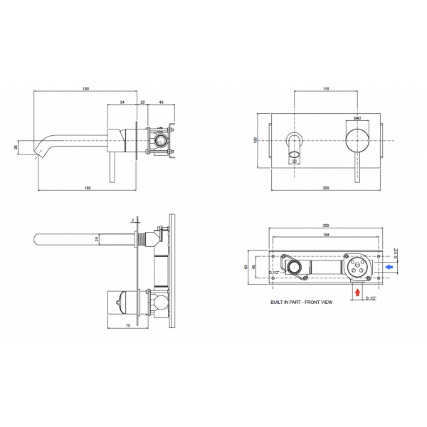 Miscelatore Lavabo a Muro Serie Micro con Piastra - OIOLI RUBINETTERIE - immagine 2