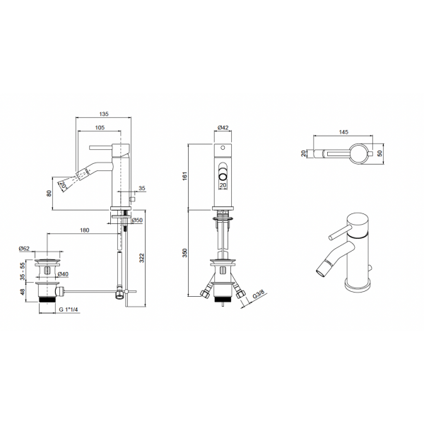 Miscelatore Bidet Serie Micro Con Piletta 11/4" - OIOLI RUBINETTERIE - immagine 2