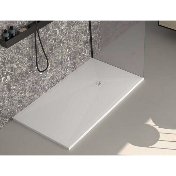 Piatto Doccia in marmoresina 120x80 con piletta e griglia bianca