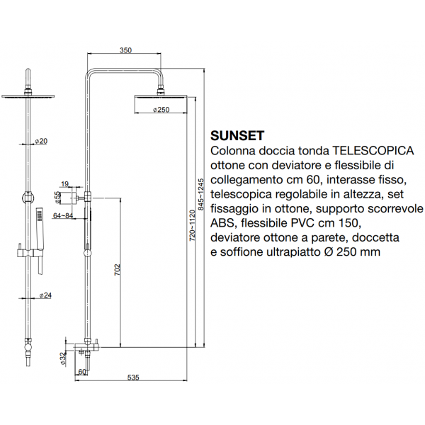 Colonna Doccia Sunset con Deviatore e Soffione 25 cm - Jacuzzi - immagine 3