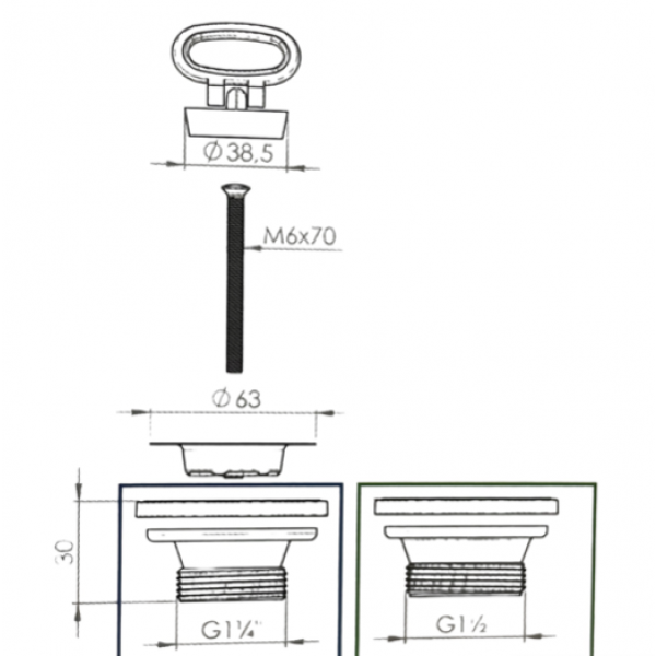 Piletta 60mm da 11/4" o 11/2" con tappo e vite per lavabo universale - Lb Plast - immagine 2