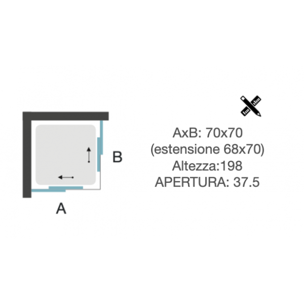 Box Doccia angolare 70x70 H.198 cm in alluminio e vetro temperato da 6mm - SMART - immagine 4