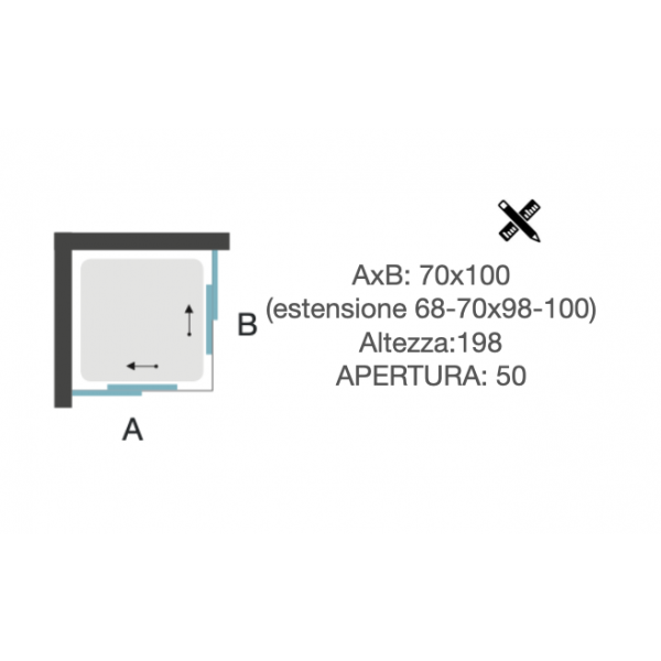 Box Doccia angolare 70x100 H.198 cm in alluminio e vetro temperato da 6mm - SMART - immagine 4