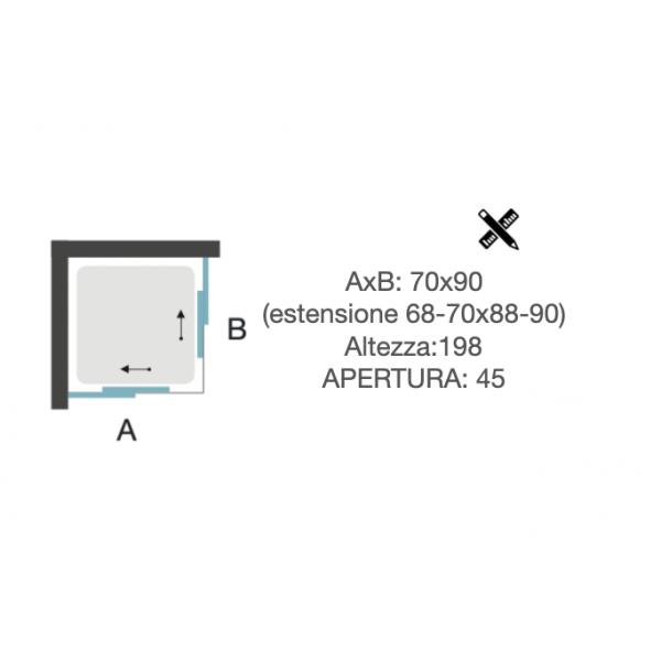 Box Doccia angolare 70x90 H.198 cm in alluminio e vetro temperato da 6mm - SMART - immagine 4
