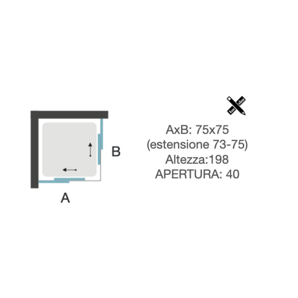 Box Doccia angolare 75x75 H.198 cm in alluminio e vetro temperato da 6mm - SMART - immagine 4