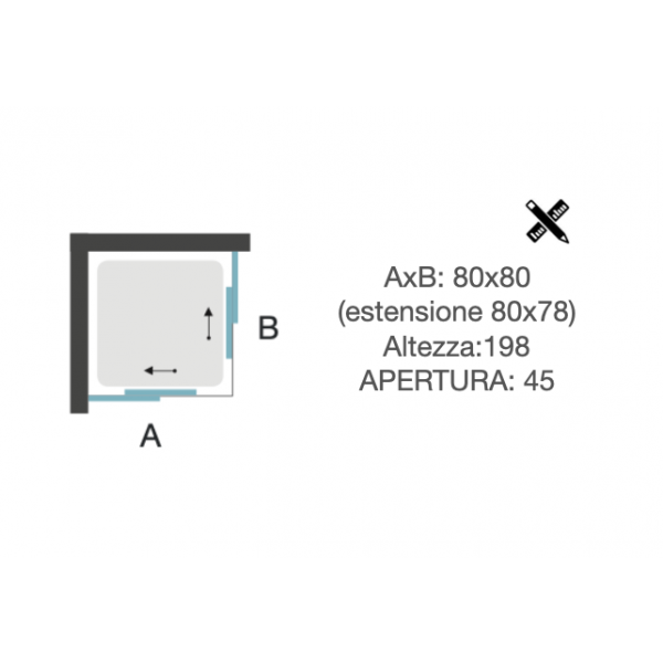 Box Doccia angolare 80x80 H.198 cm in alluminio e vetro temperato da 6mm - SMART - immagine 4