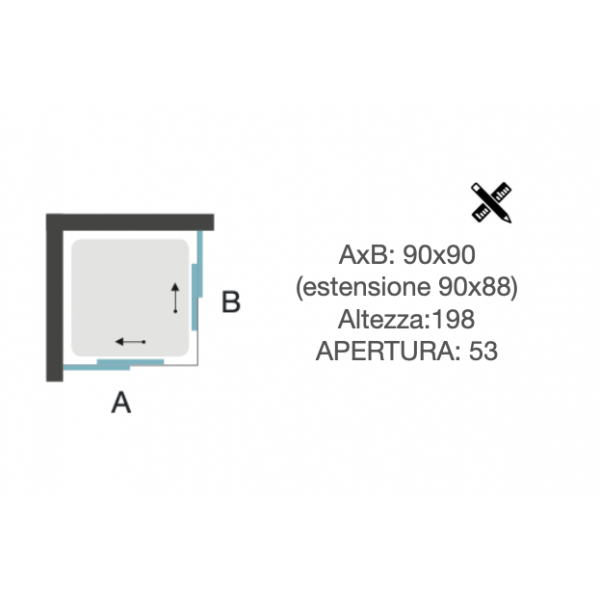 Box Doccia angolare 90x90 H.198 cm in alluminio e vetro temperato da 6mm - SMART - immagine 4