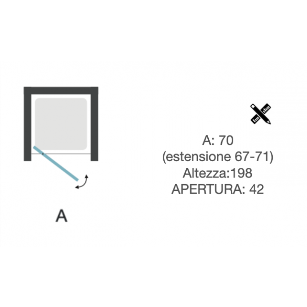 Porta Doccia battente 1 Anta da 70cm H.198 cm in alluminio e vetro temperato da 6mm - CONTEMPORARY Pivot - immagine 4