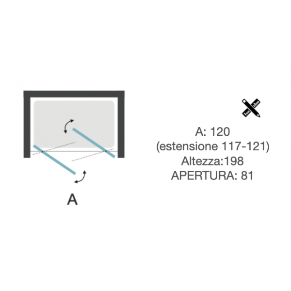Porta Doccia Saloon 2 Ante 120cm H.198 cm in alluminio e vetro temperato da 6mm - CONTEMPORARY Pivot 2 - immagine 4