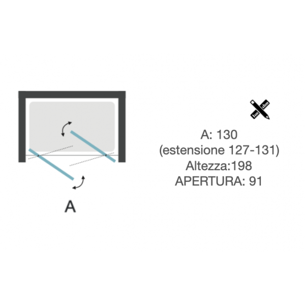 Porta Doccia Saloon 2 Ante 130cm H.198 cm in alluminio e vetro temperato da 6mm - CONTEMPORARY Pivot 2 - immagine 4
