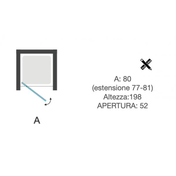 Porta Doccia battente 1 Anta da 80cm H.198 cm in alluminio e vetro temperato da 6mm - CONTEMPORARY Pivot - immagine 4