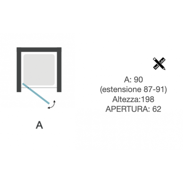 Porta Doccia battente 1 Anta da 90cm H.198 cm in alluminio e vetro temperato da 6mm - CONTEMPORARY Pivot - immagine 4