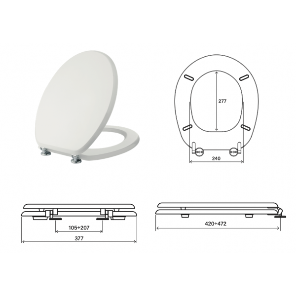 Copriwater Sedile per WC universale in legno bianco - CR - immagine 4