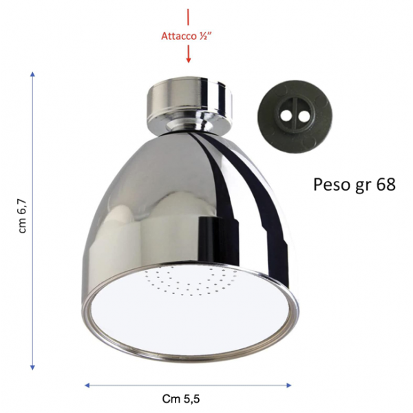 Soffione Doccia cromato/bianco Anticalcare con economizzatore d' acqua e Snodo da 1/2 - Siroflex - immagine 2
