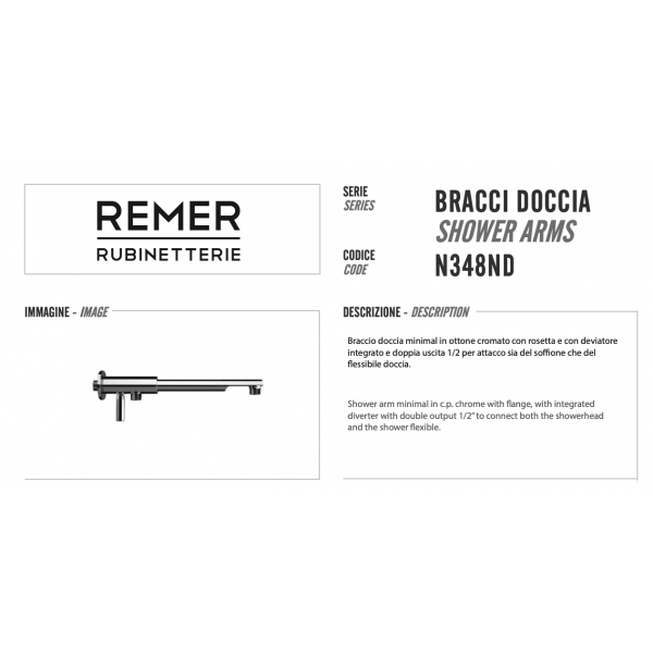 Braccio doccia con deviatore minimal 1/2 cm 30 - Remer Rubinetteria - immagine 2